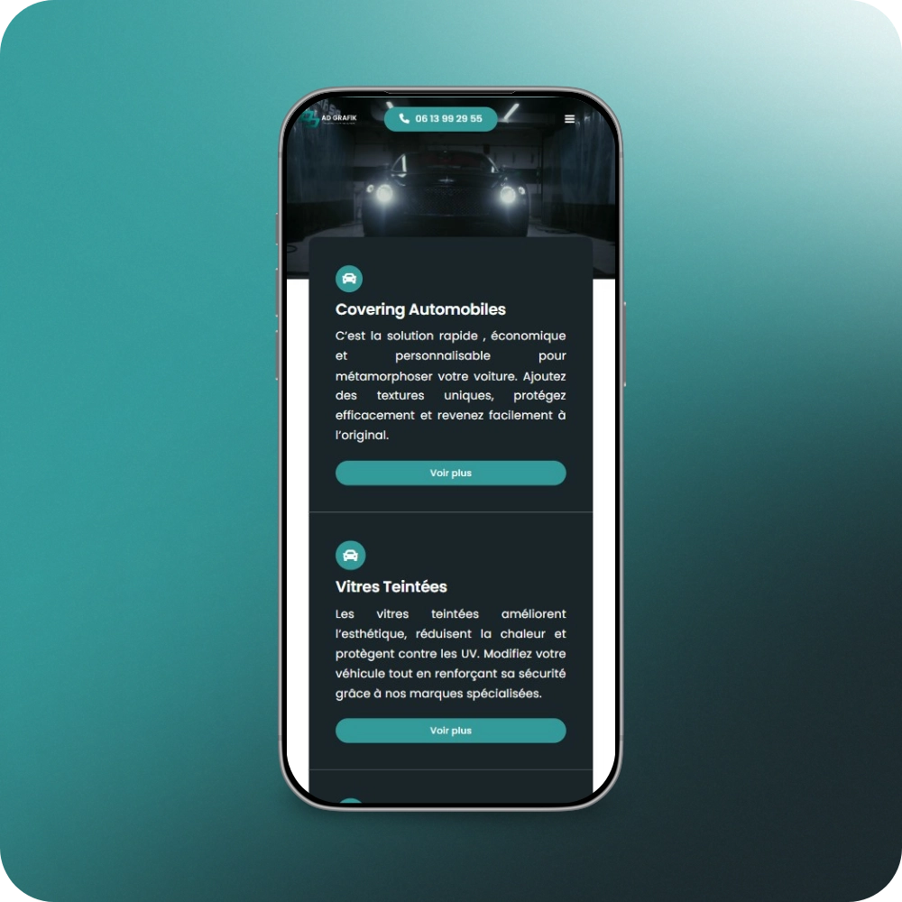 Création site vitrine responsive téléphone entreprise covering voiture – AD Grafik Covering Création site vitrine responsive téléphone entreprise covering voiture - AD Grafik Covering