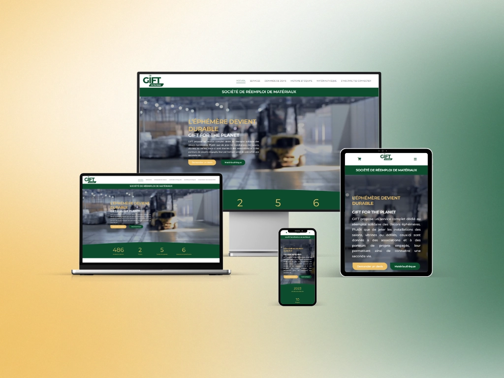 Création site vitrine entreprise réemploi événements – Gift For The Planet Création site vitrine entreprise réemploi de matériaux événements - Gift For The Planet