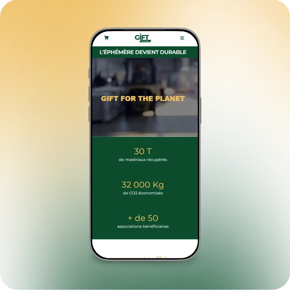 Création site vitrine responsive téléphone entreprise réemploi événements – Gift For The Planet Création site vitrine responsive téléphone entreprise réemploi de matériaux événements - Gift For The Planet