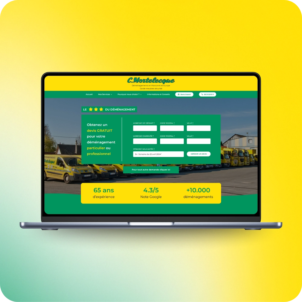 Création site vitrine entreprise de déménagements ordinateur - Mortelecque Déménagements