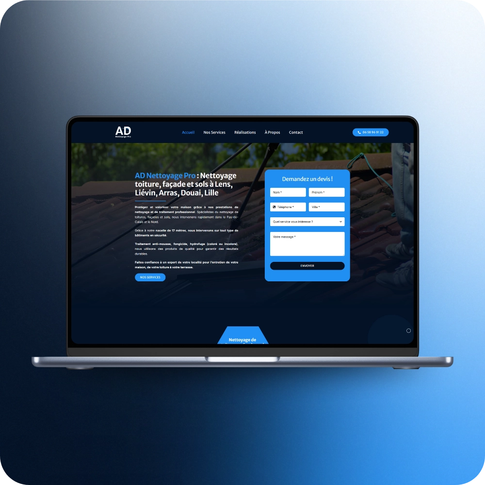 Création site vitrine entreprise d'entretien de toiture maison ordinateur - AD Nettoyage Pro