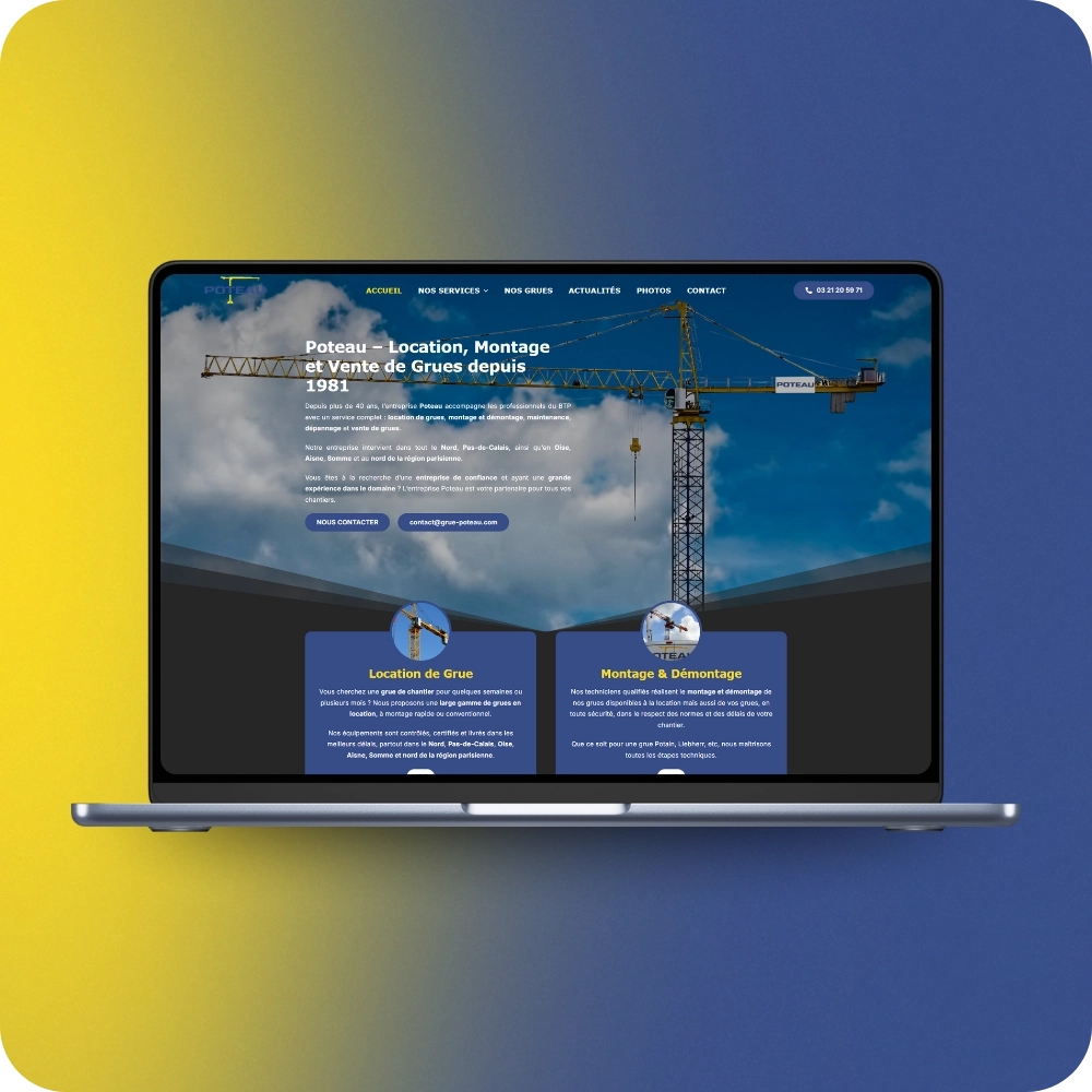 Création site vitrine entreprise location et vente grues de chantier ordinateur - Grues Poteau