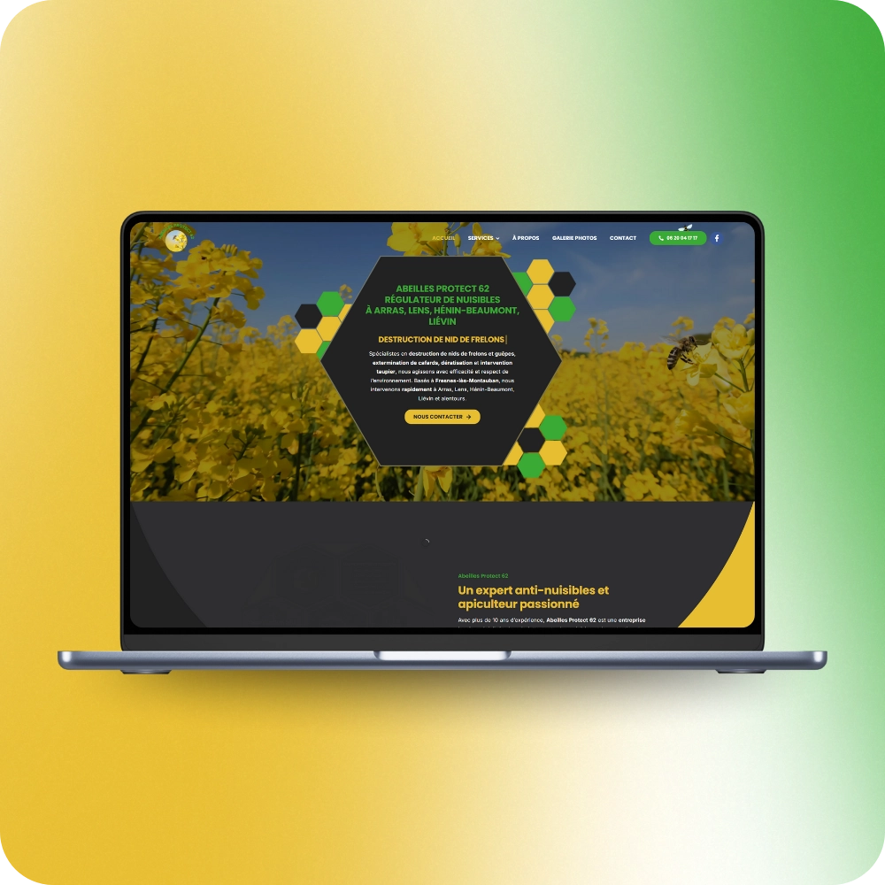 Création site vitrine entreprise régulateur nuisibles frelons asiatiques souris taupes ordinateur - Abeilles Protect 62