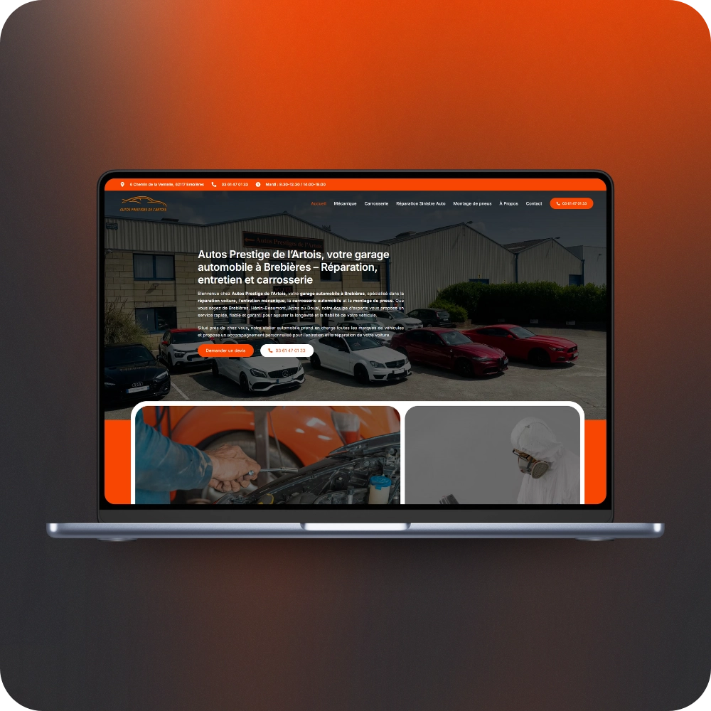 Création site vitrine garage mécanique et carrosserie automobile ordinateur - Autos Prestige de l'Artois