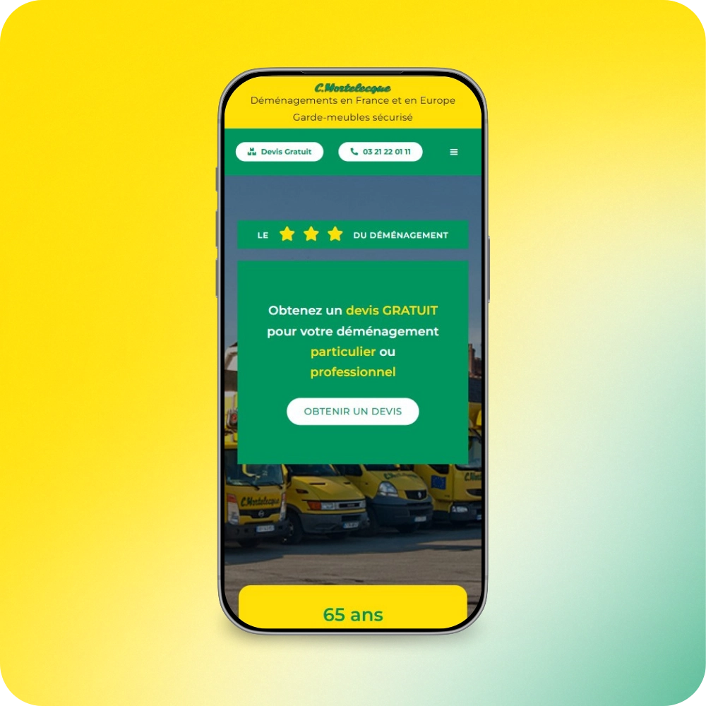 Création site vitrine responsive téléphone entreprise de déménagements - Mortelecque Déménagements
